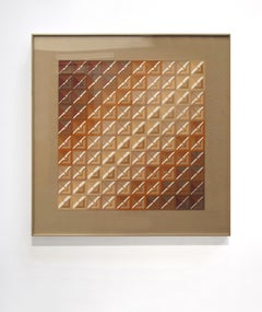 Kinetic Modern Abstract Painting Blue Brown Geometric Paper Collage Carré