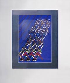 Kinetic Modern Abstract Painting - Blue Geometric Paper Collage - "Graphisme"