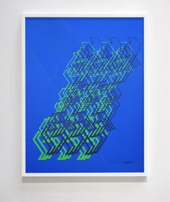 Kinetic Modern Abstract Painting - Blue Geometric Paper Collage - "Graphisme"