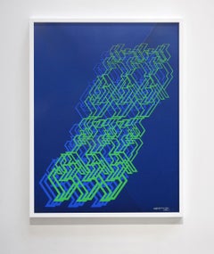 Kinetic Modern Abstract Painting - Blue Geometric Paper Collage - "Graphisme"
