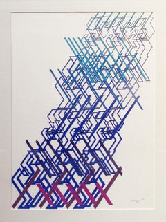 Kinetic Modern Abstract Painting - Blue Geometric Paper Collage - "Graphisme"