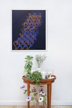 Kinetic Modern Abstract Painting - Blue Geometric Paper Collage - "Graphisme"