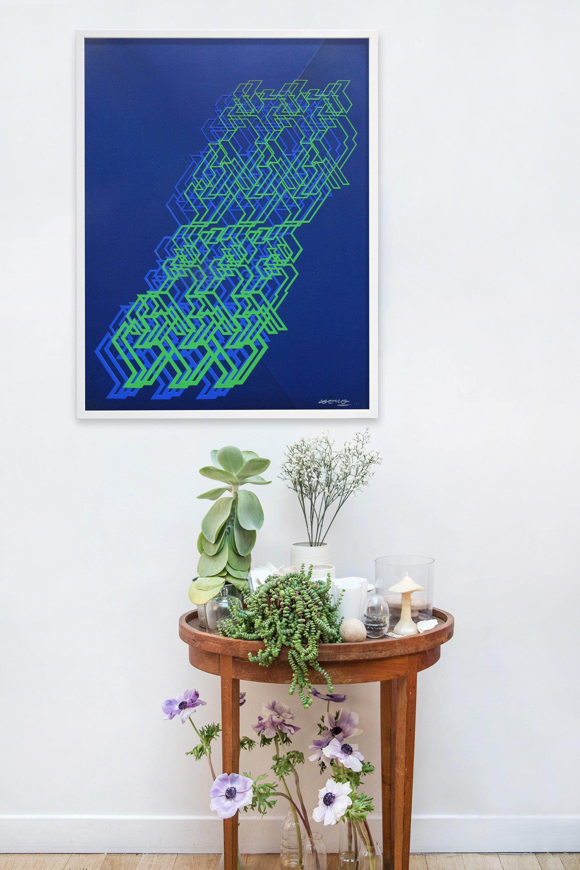 Kinetic Modern Abstract Painting - Blue Geometric Paper Collage - 