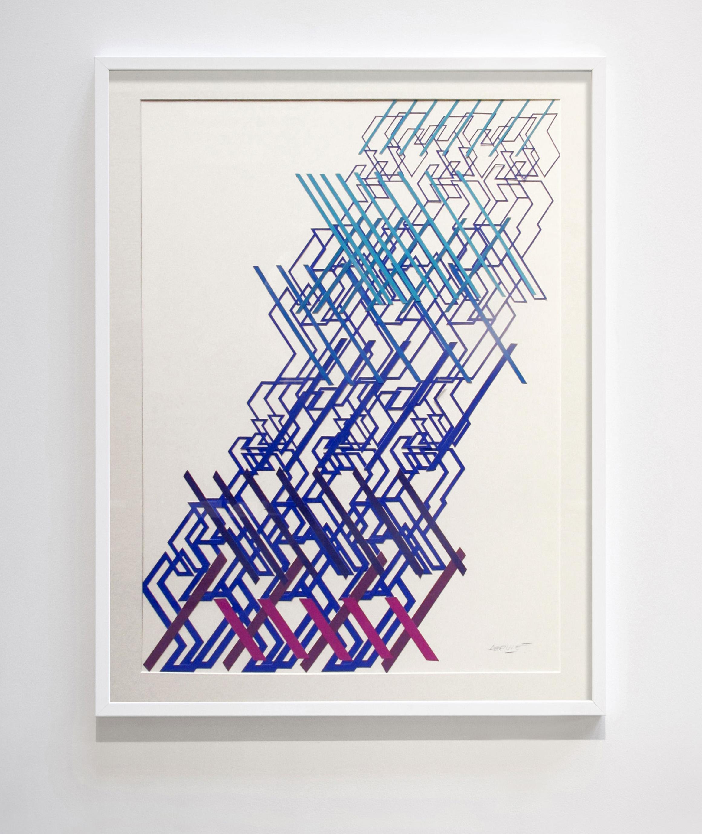 Kinetic Modern Abstract Painting - Blue Geometric Paper Collage - 