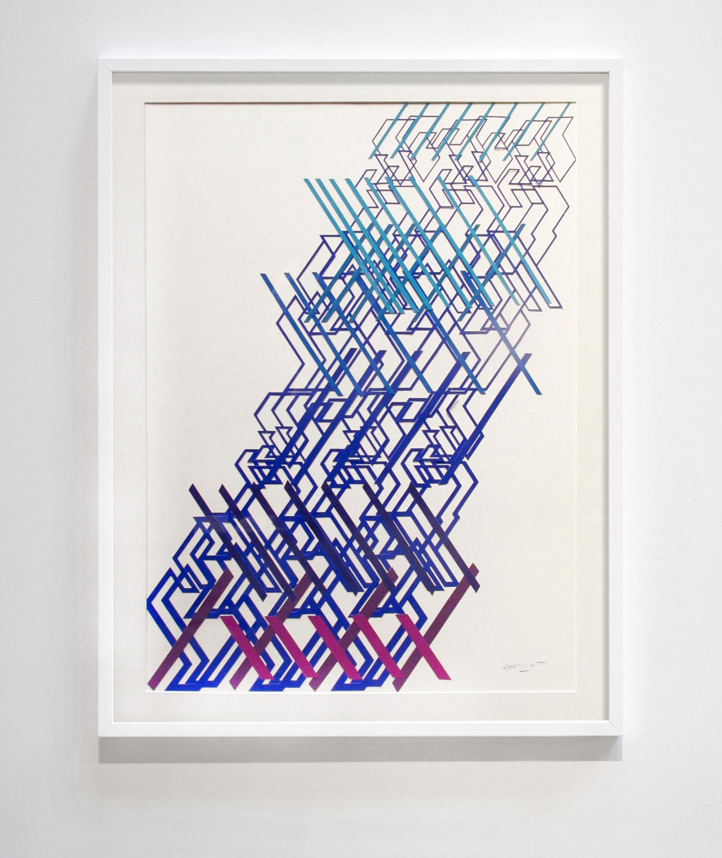 Kinetic Modern Abstract Painting - Blue Geometric Paper Collage - 