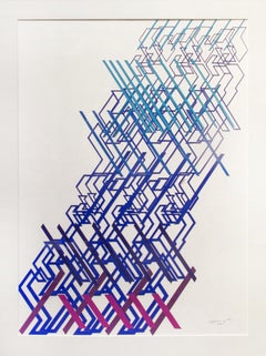 Kinetic Modern Abstract Painting - Blue Geometric Paper Collage - "Graphisme"