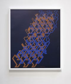 Vintage Kinetic Modern Abstract Painting - Blue Geometric Paper Collage - "Graphisme"