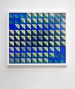 Kinetic Modern Abstract Painting Blue Glass Geometric Paper Collage Carré