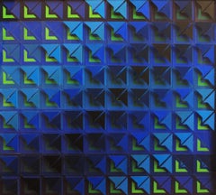 Kinetic Modern Abstract Painting Blue Glass Geometric Paper Collage Carré