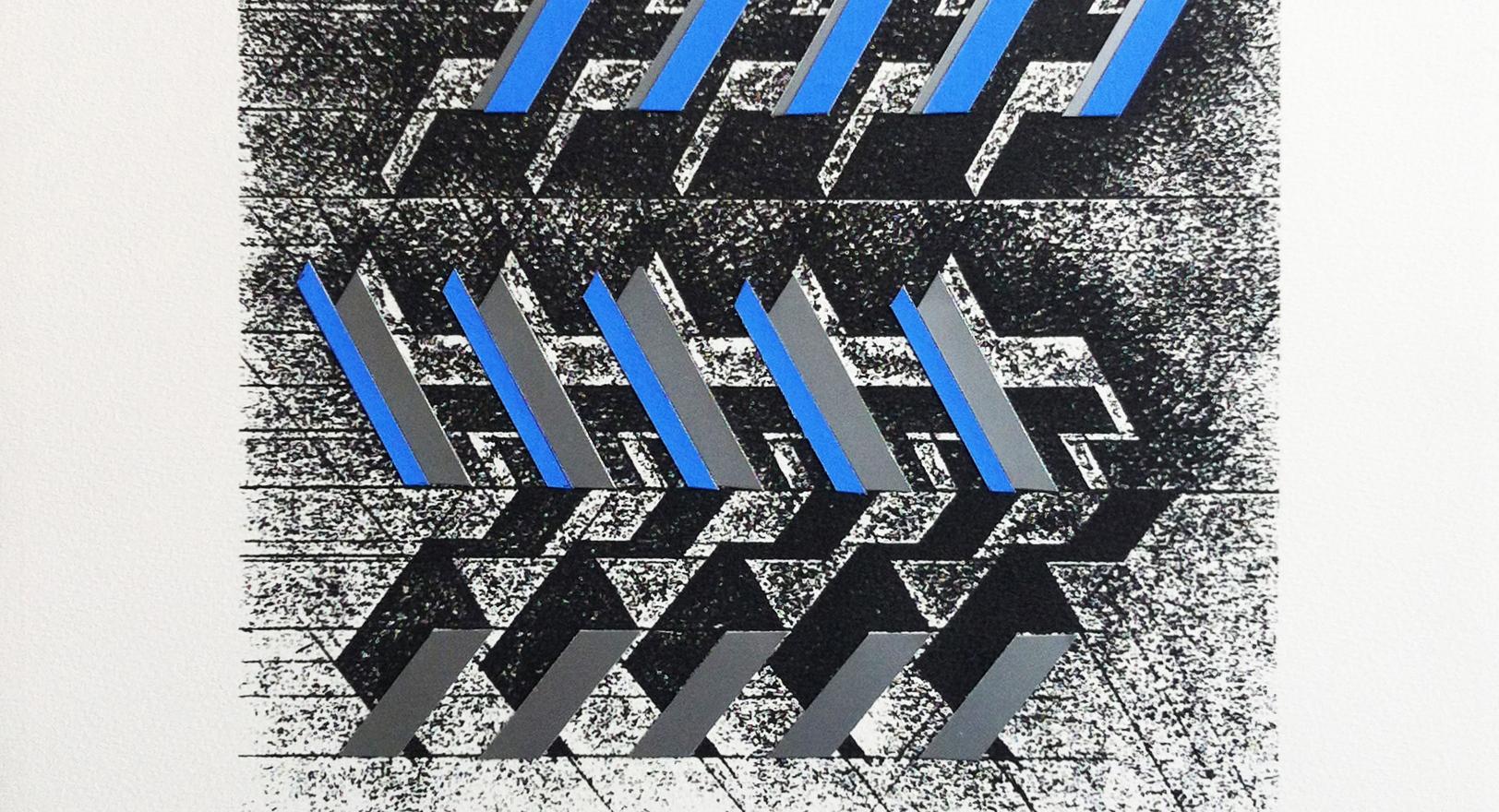 Kinetic Modern Abstract Painting Geometric Paper Collage on Silkscreen 