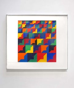 Kinetic Modern Abstract Painting Orange Red Yellow Geometric Paper Collage Carré
