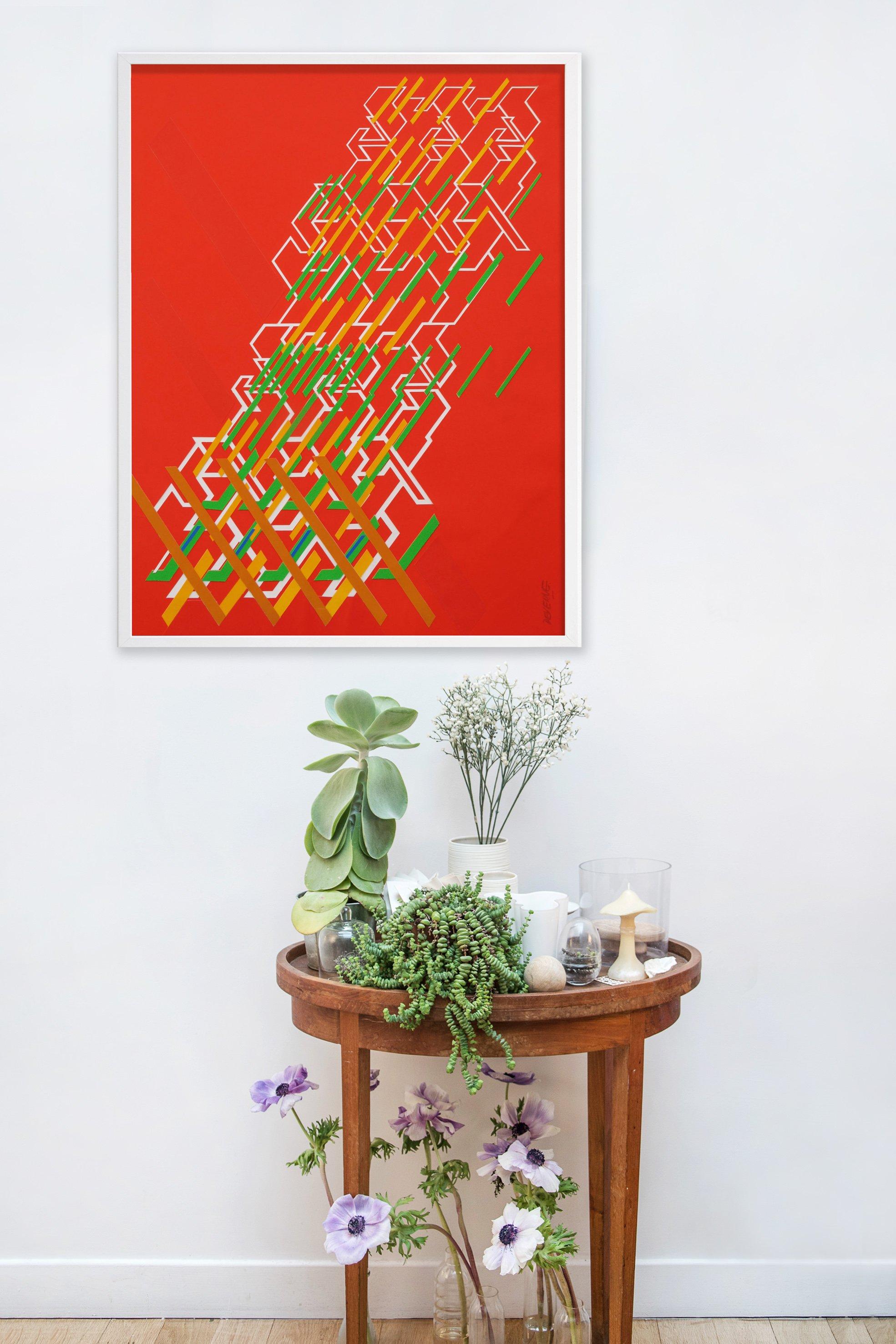 Kinetic Modern Abstract Painting - Red Geometric Paper Collage - 