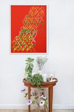 Kinetic Modern Abstract Painting - Red Geometric Paper Collage - "Graphisme"