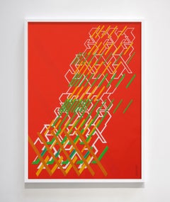 Kinetic Modern Abstract Painting - Red Geometric Paper Collage - "Graphisme"