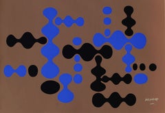 Kinetic Modern Abstract Geometric Print Silkscreen Brown Blue Black "Bilboquet"