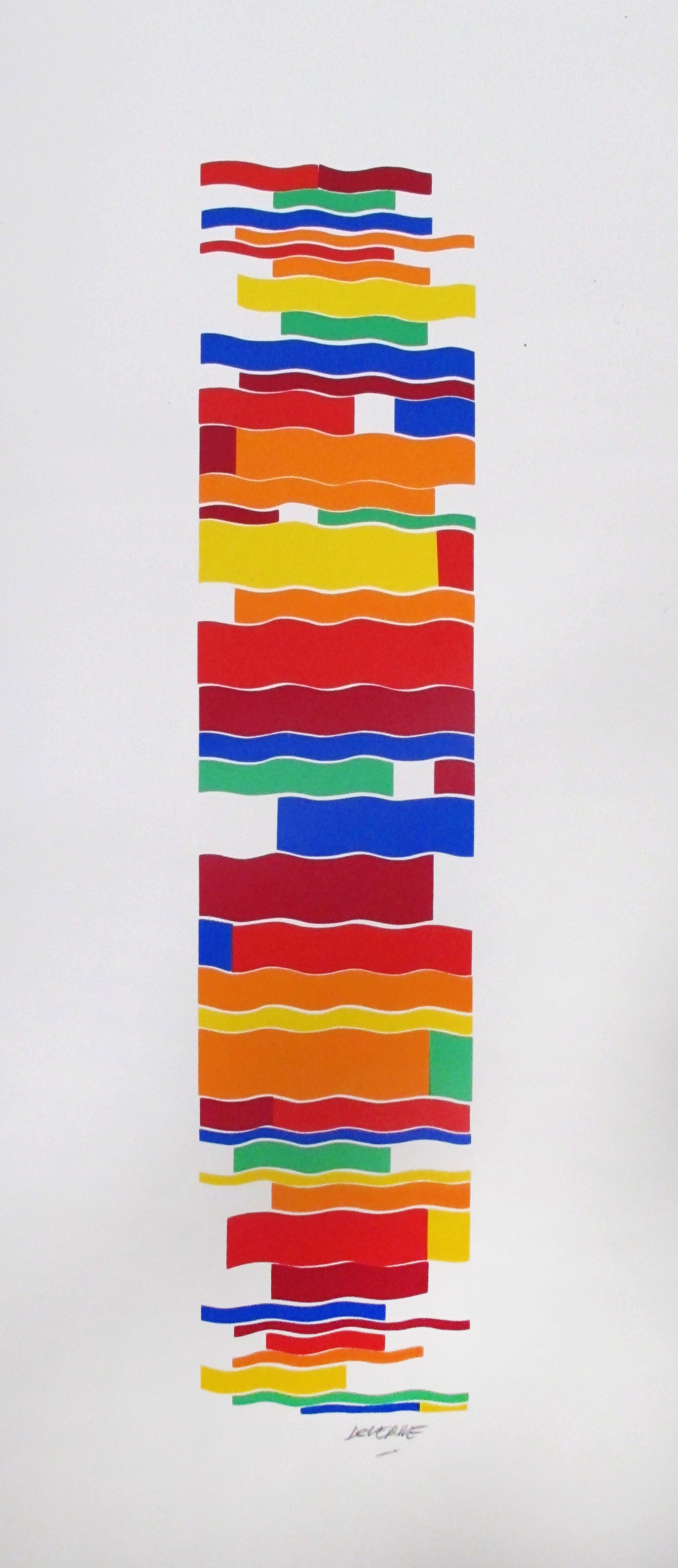 Kinetic Modern Abstract Geometric Print Silkscreen « Corona » - Blue Landscape Print by Michel Deverne