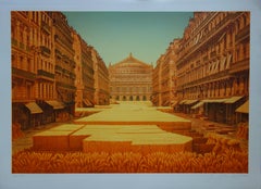 L'Opéra de Paris dans le champ de blé - Lithographie originale signée de la main de l'artiste