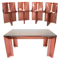 Vintage Documented Peter Banks Unique Smoked Perspex Dining Table Chairs, Space Age