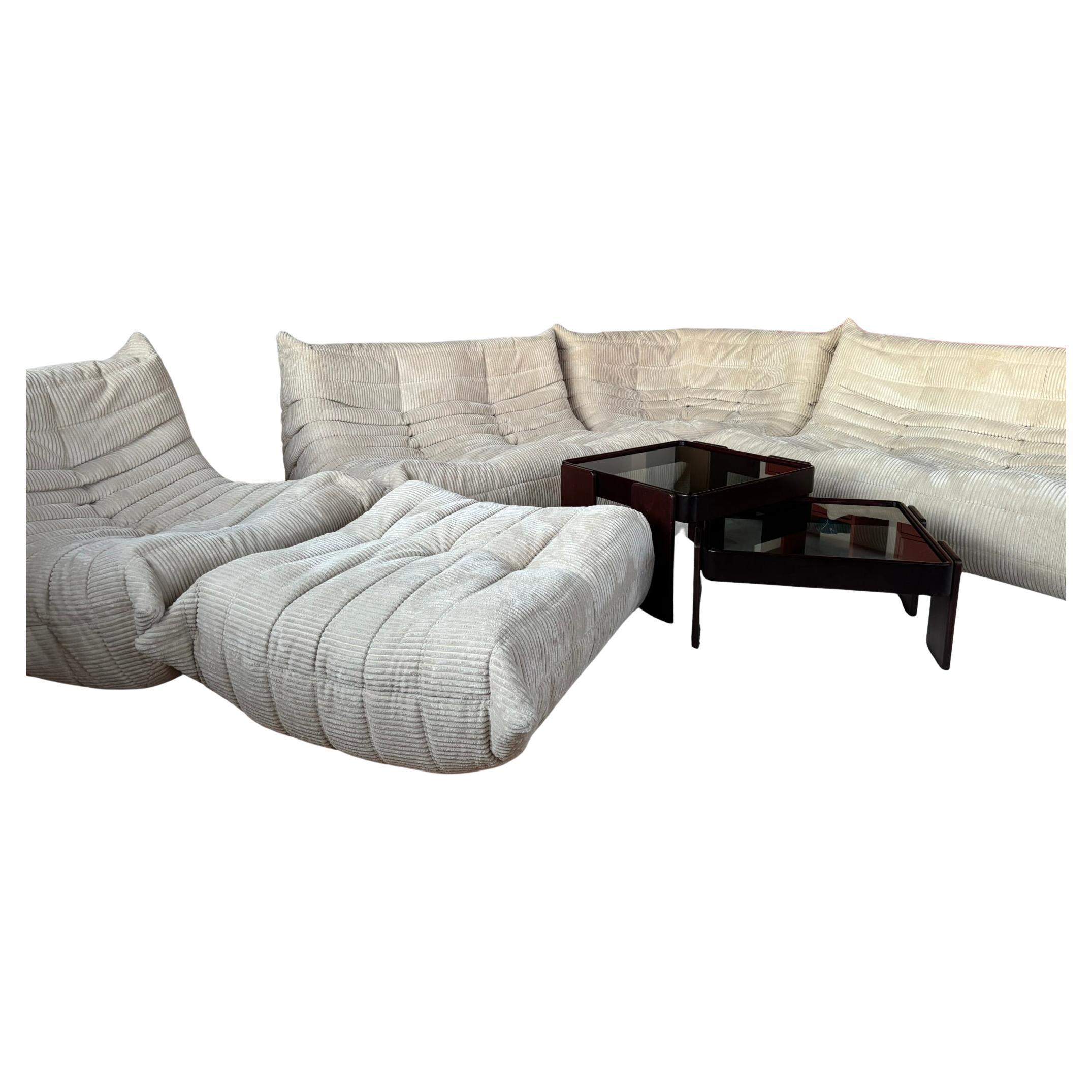 Michel Ducaroy for Ligne Roset Beige Corduroy Togo Sofas, Set of 5