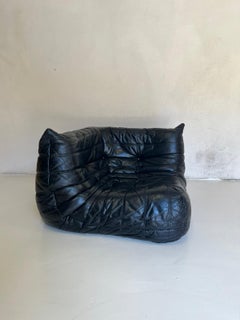 Michel Ducaroy für Ligne Roset, Ecksofa aus schwarzem Togo-Leder, Frankreich, 1989