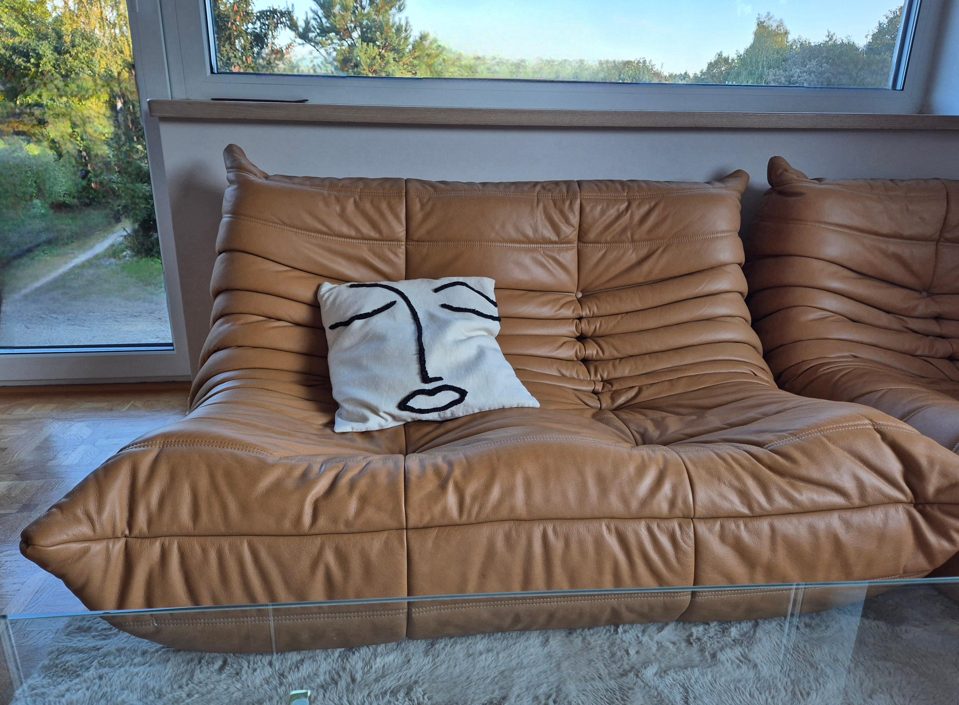 Michel Ducaroy for Ligne Roset Camel Leather Togo Sofas, Set of 5 4