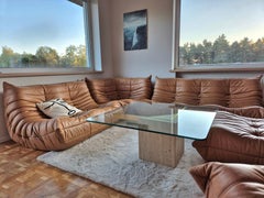 Michel Ducaroy für Ligne Roset Kamelfarbene Togo-Sofas aus Leder, 5er-Set