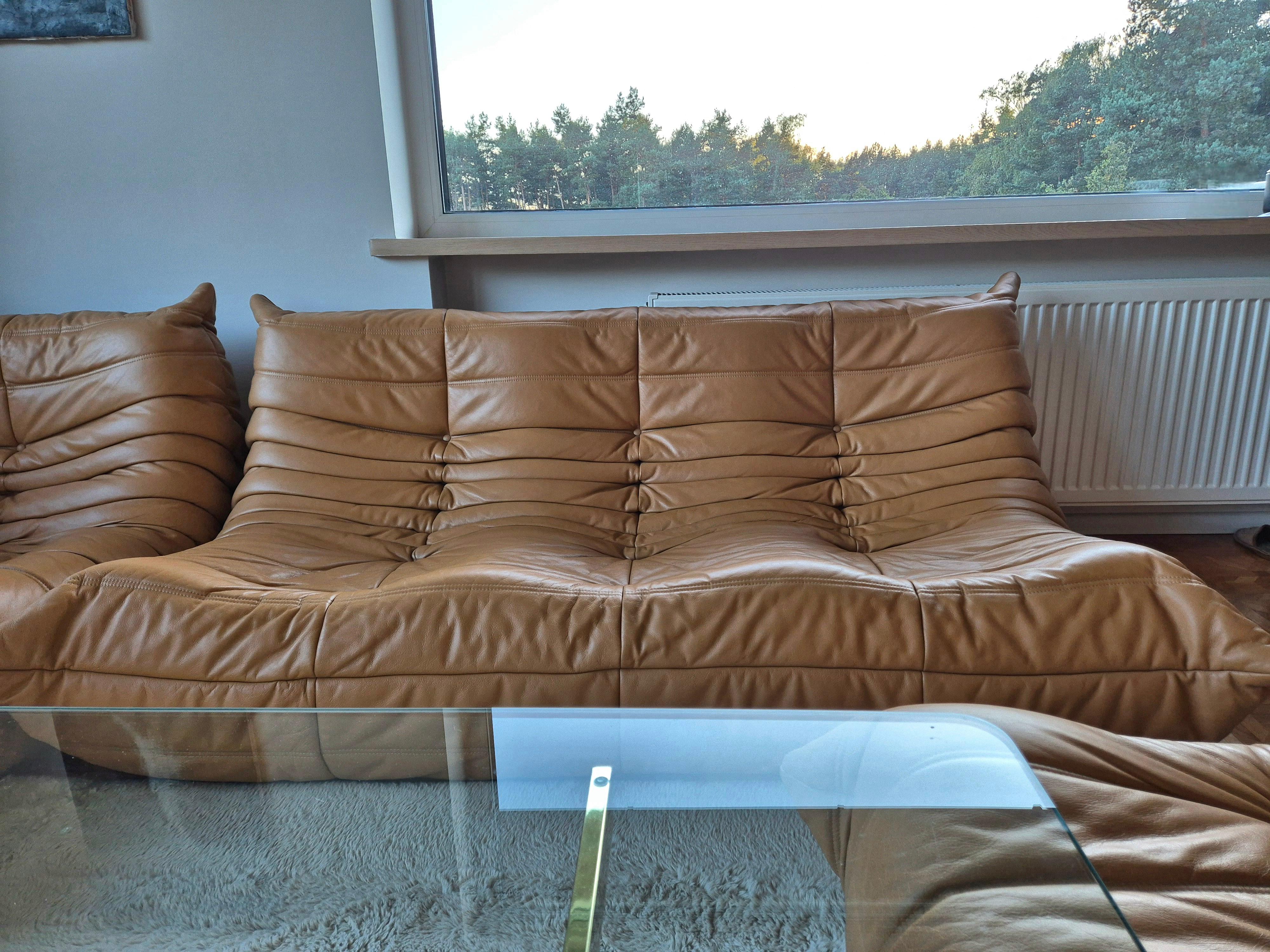 Michel Ducaroy for Ligne Roset Camel Leather Togo Sofas, Set of 5 In Good Condition For Sale In Radomsko, Województwo łódzkie