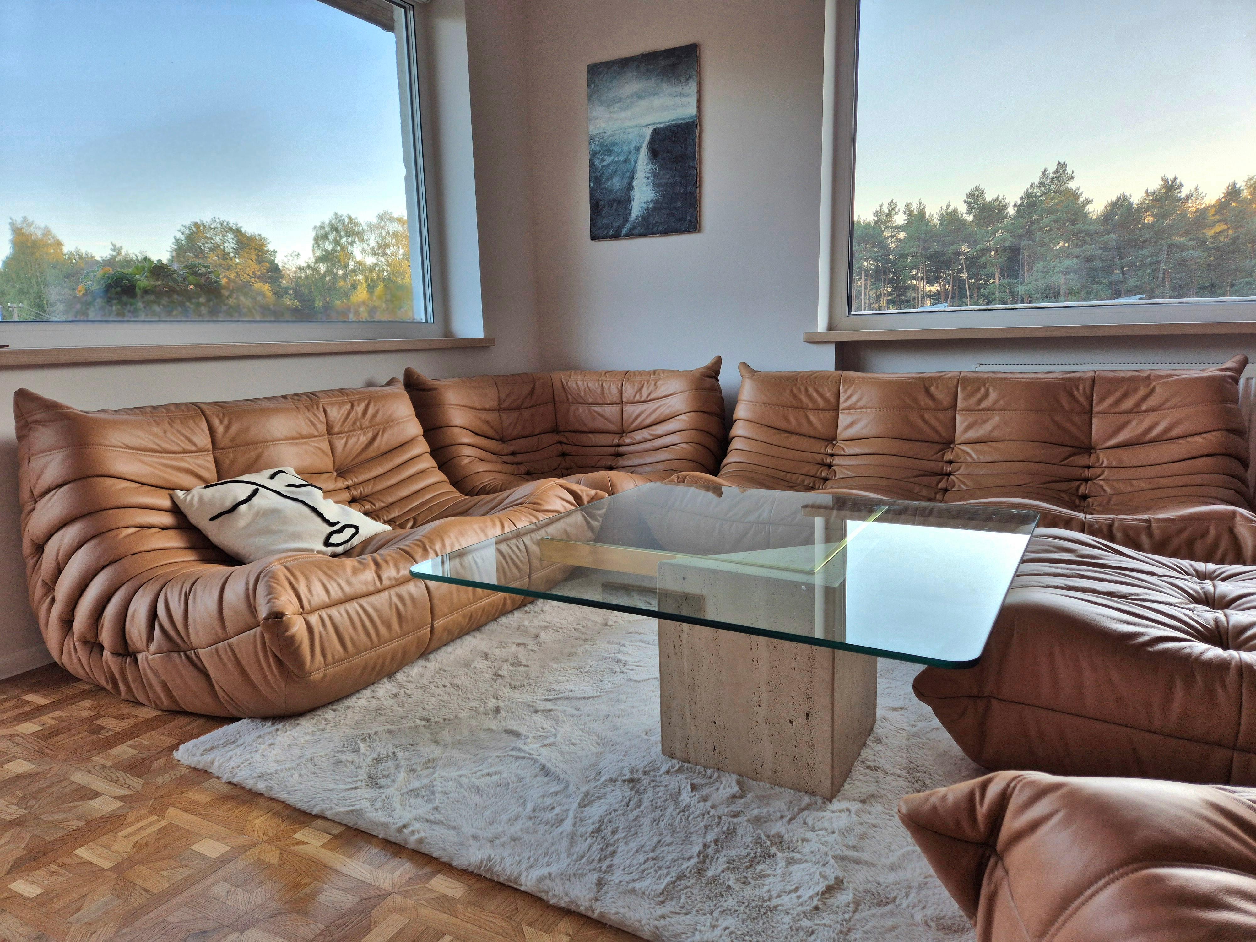 Michel Ducaroy for Ligne Roset Camel Leather Togo Sofas, Set of 5 1