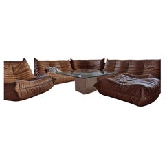 Michel Ducaroy for Ligne Roset Camel Leather Togo Sofas, Set of 5