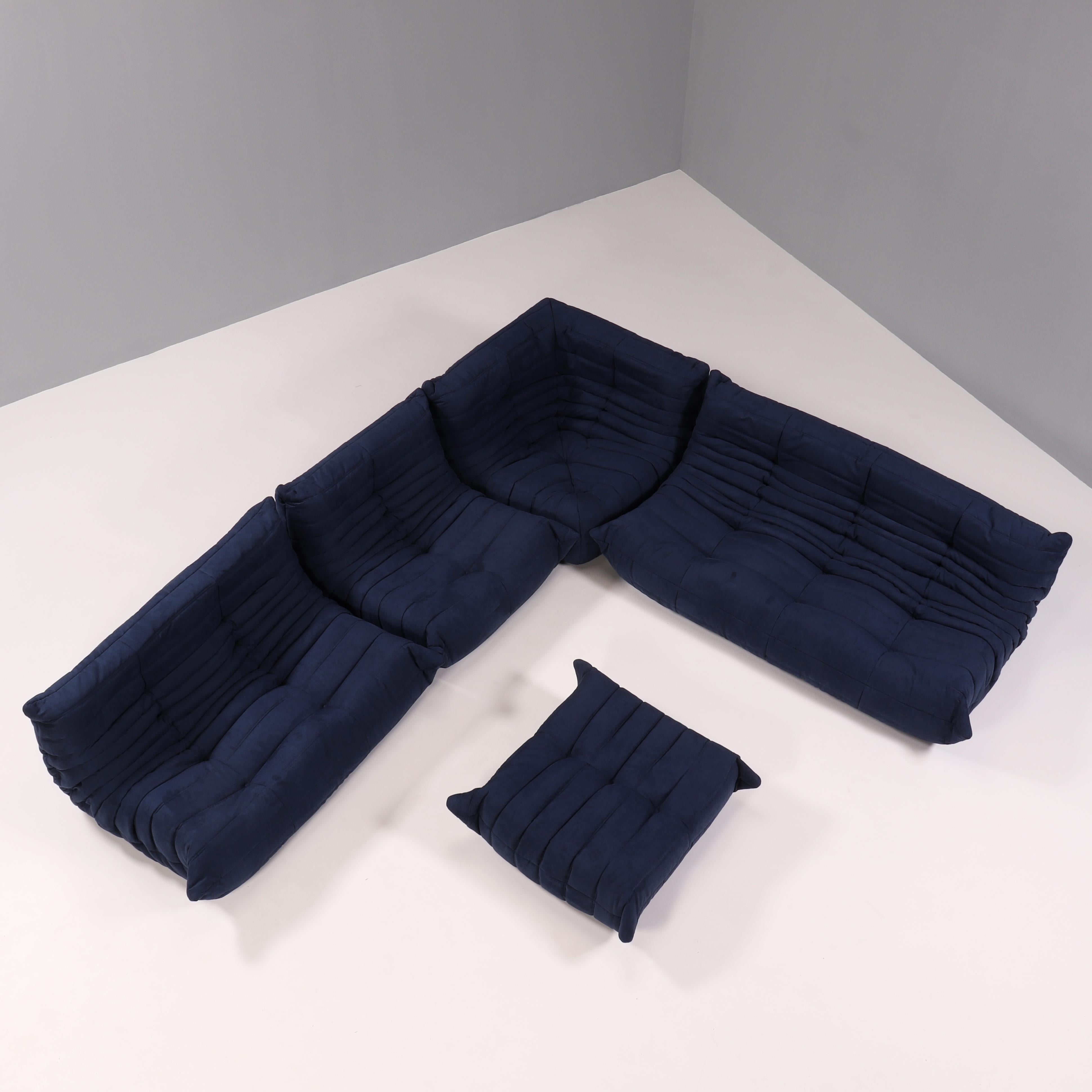 Mid-Century Modern Michel Ducaroy for Ligne Roset Dark Blue Togo Sofas,  Set of 5 For Sale