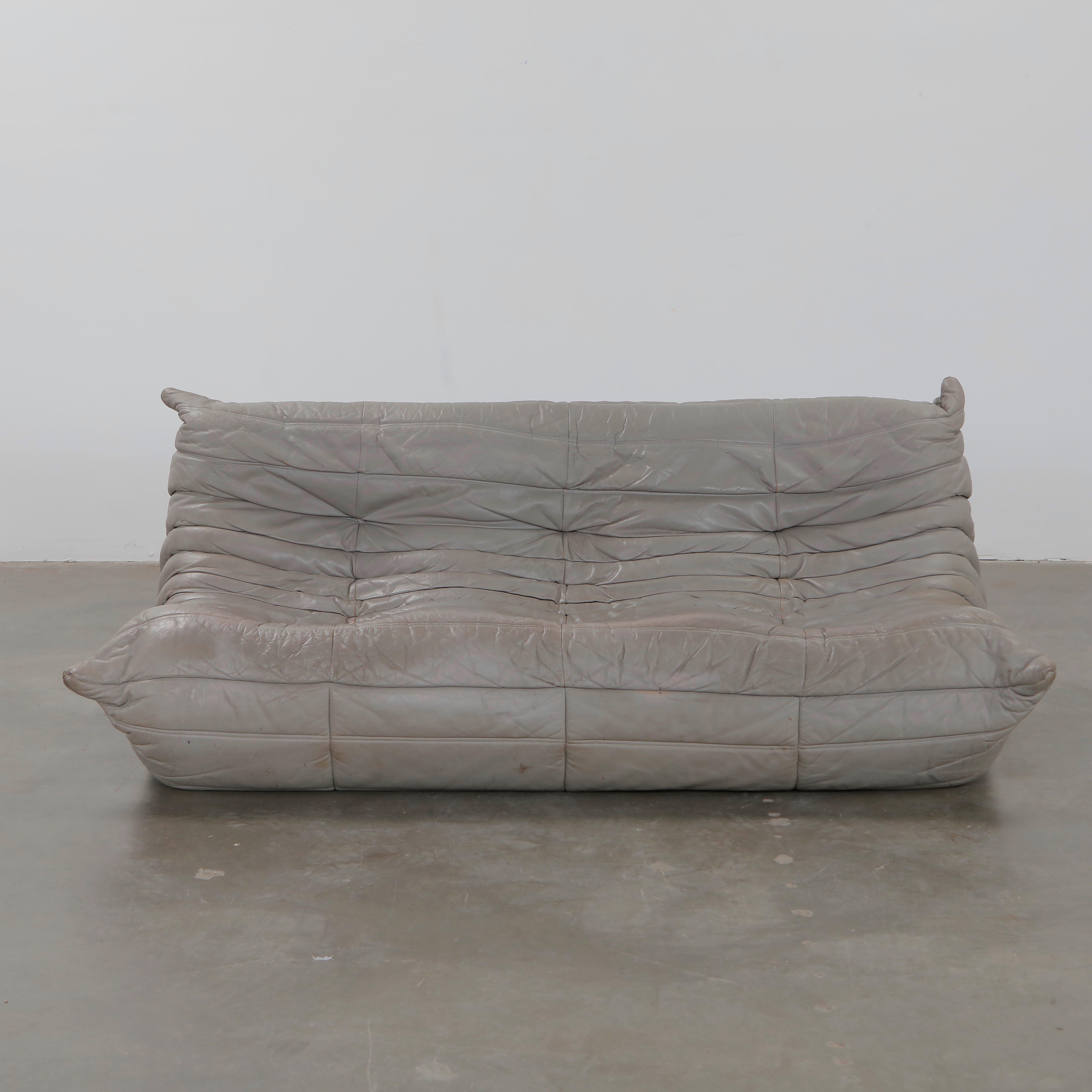 Mid-Century Modern Michel Ducaroy for Ligne Roset, Grey Three-Seater Togo, 1990s For Sale