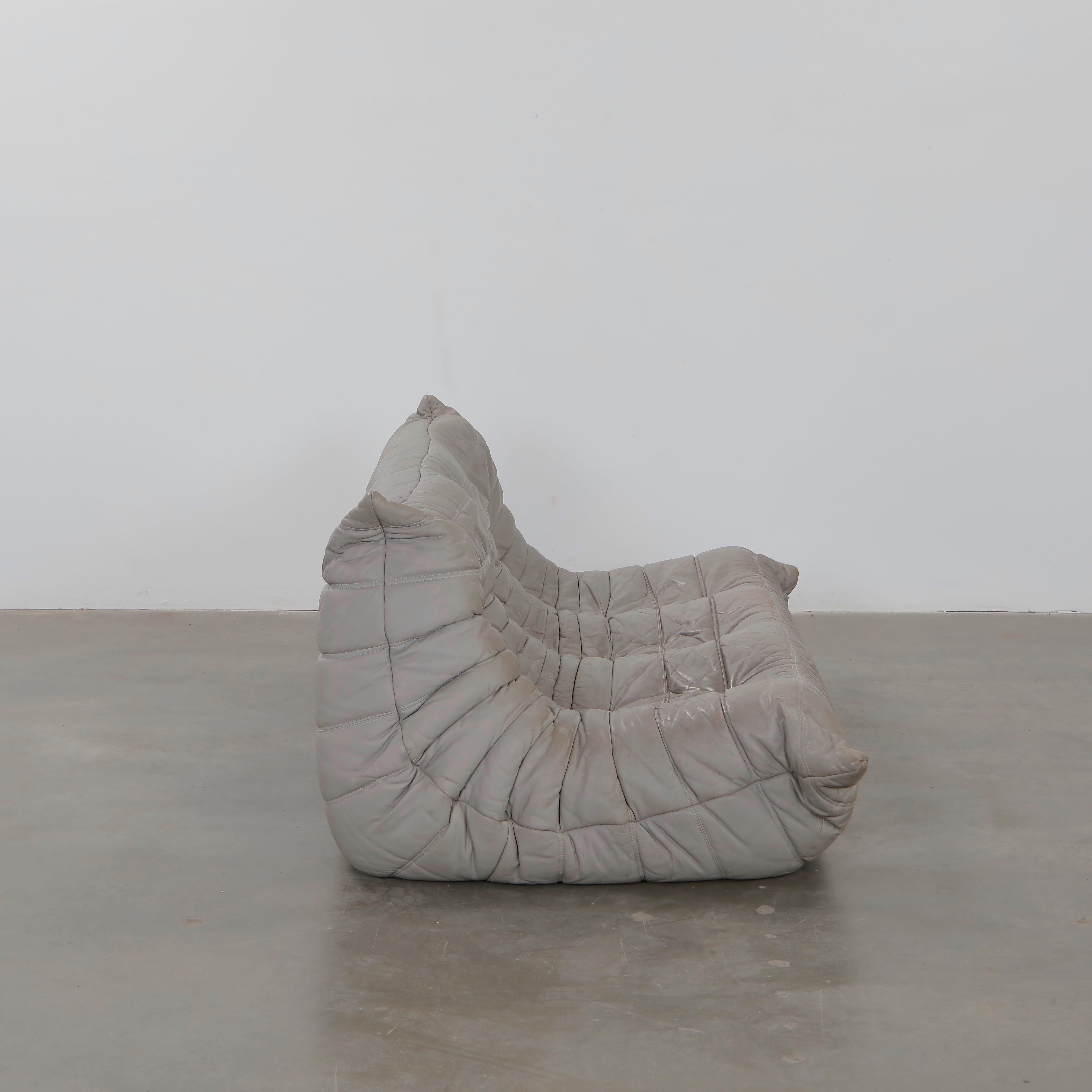 Leather Michel Ducaroy for Ligne Roset, Grey Three-Seater Togo, 1990s For Sale