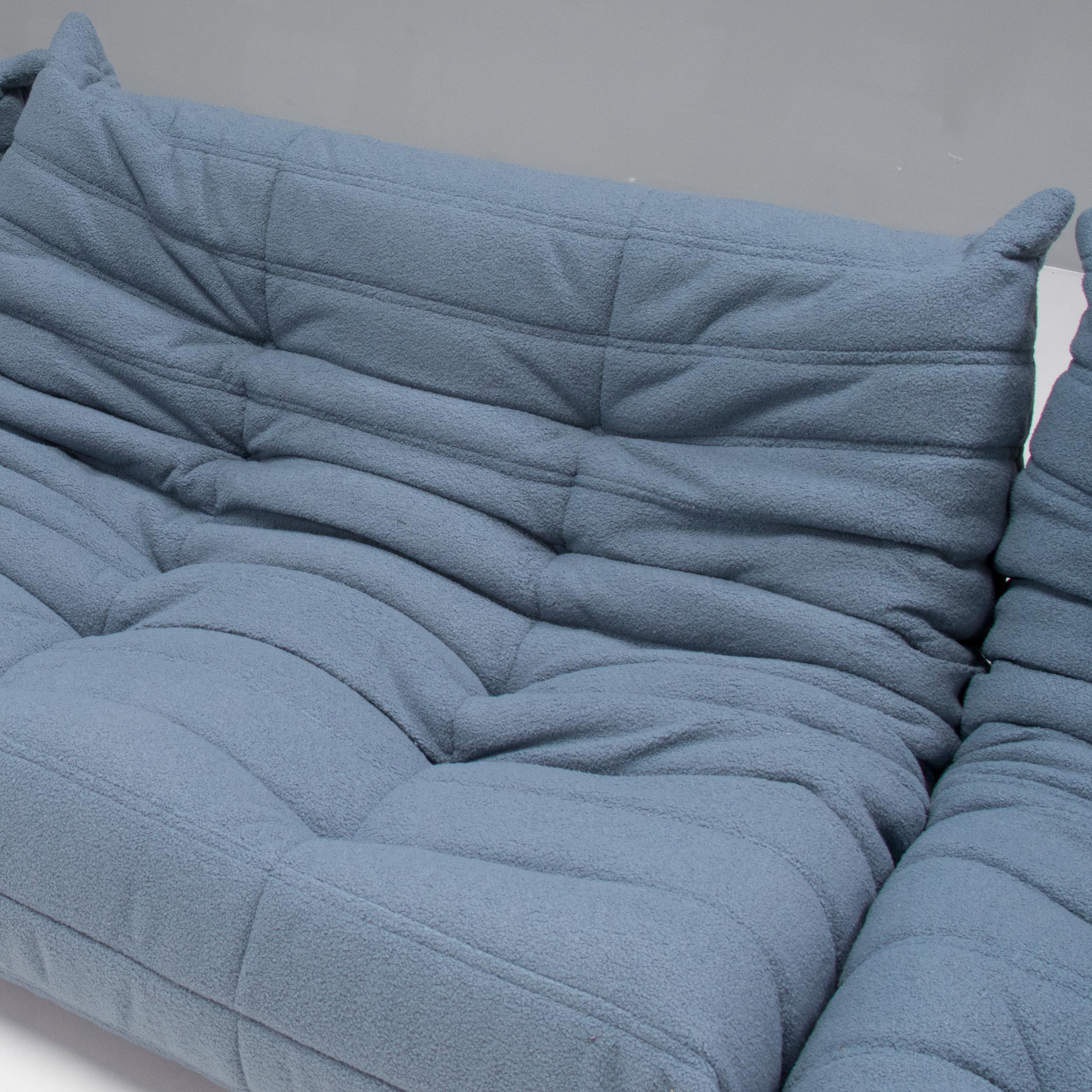 blue boucle sofa