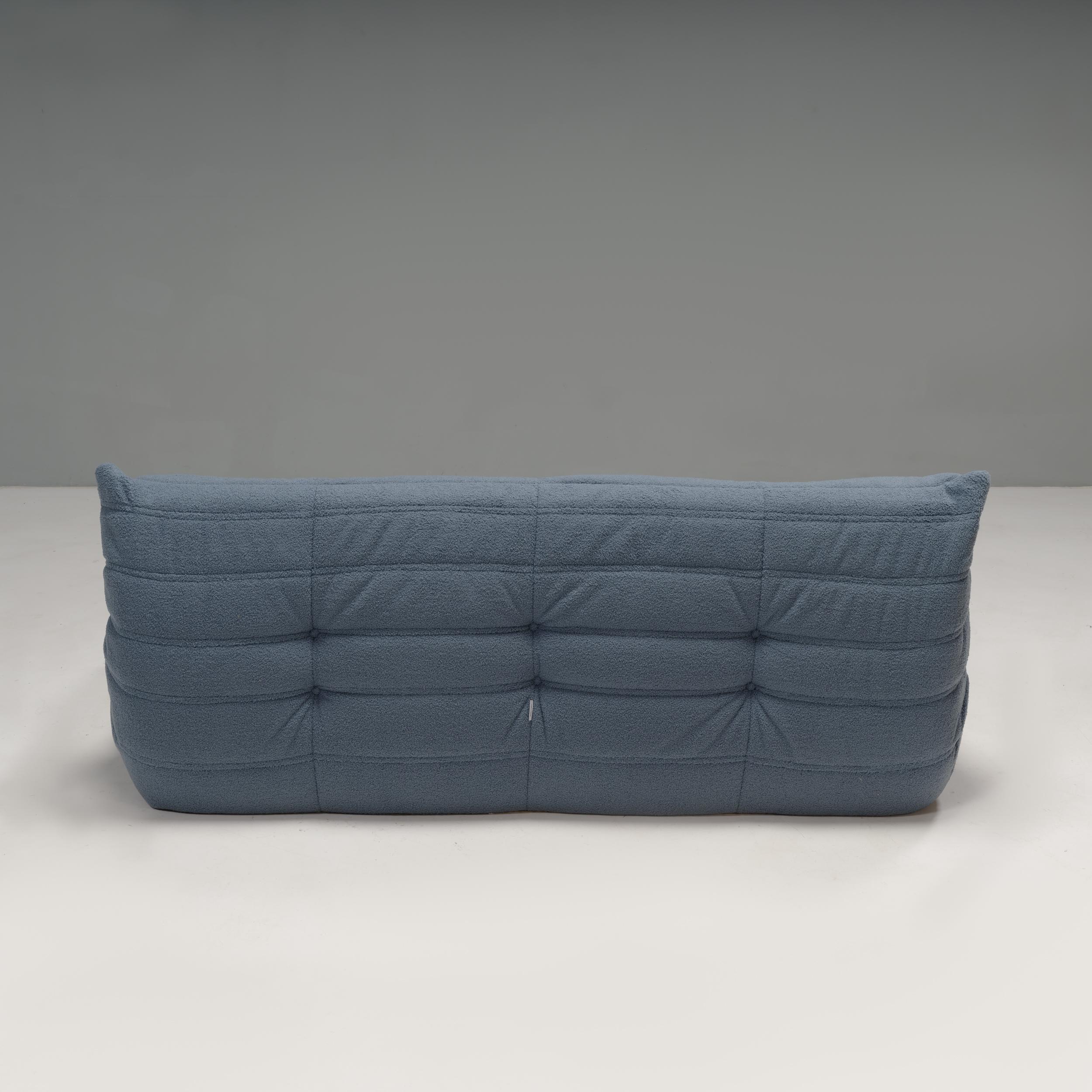 French Michel Ducaroy for Ligne Roset Togo 3 Seater Sofa in Baby Blue Bouclé