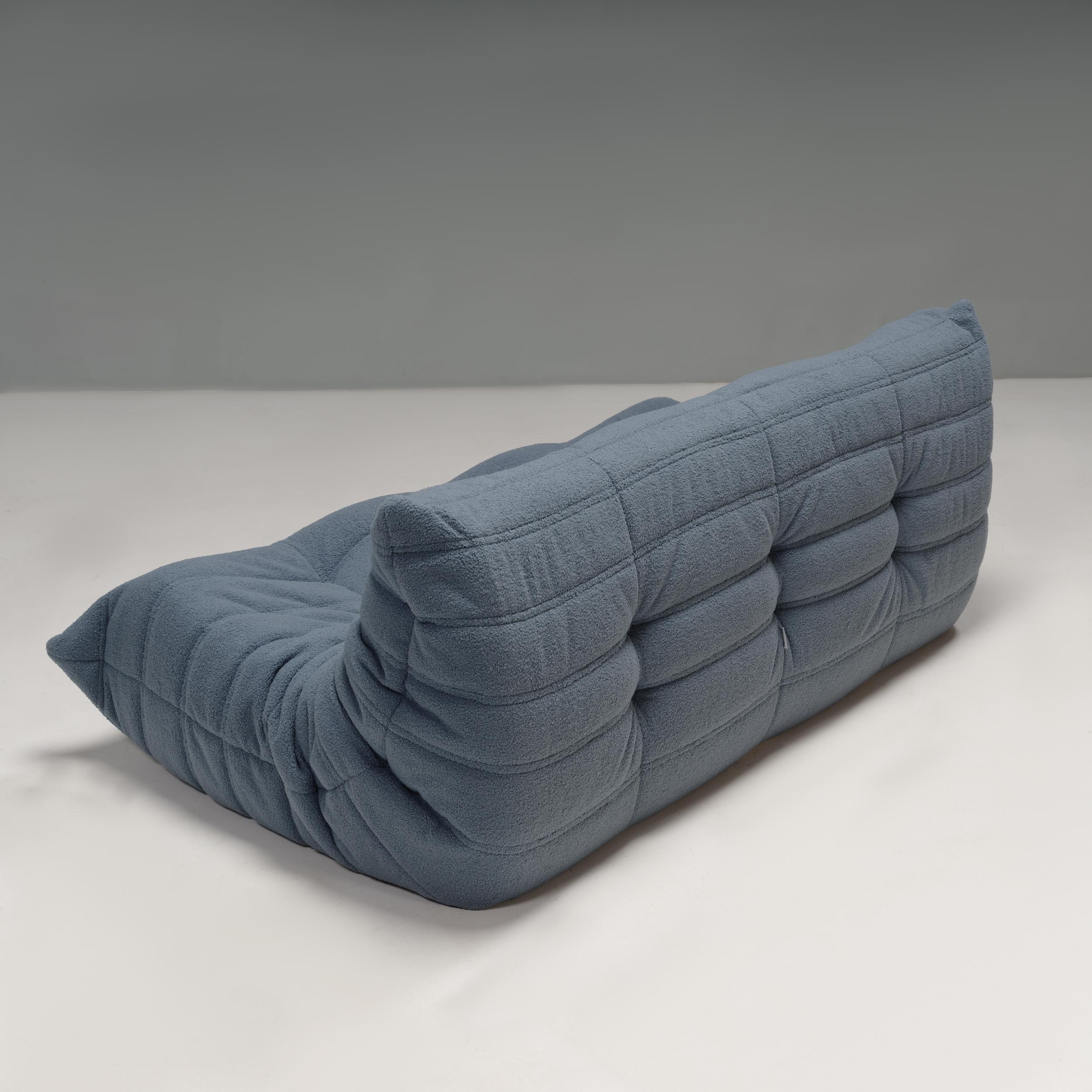 Michel Ducaroy for Ligne Roset Togo 3 Seater Sofa in Baby Blue Bouclé In Good Condition In Basildon, London