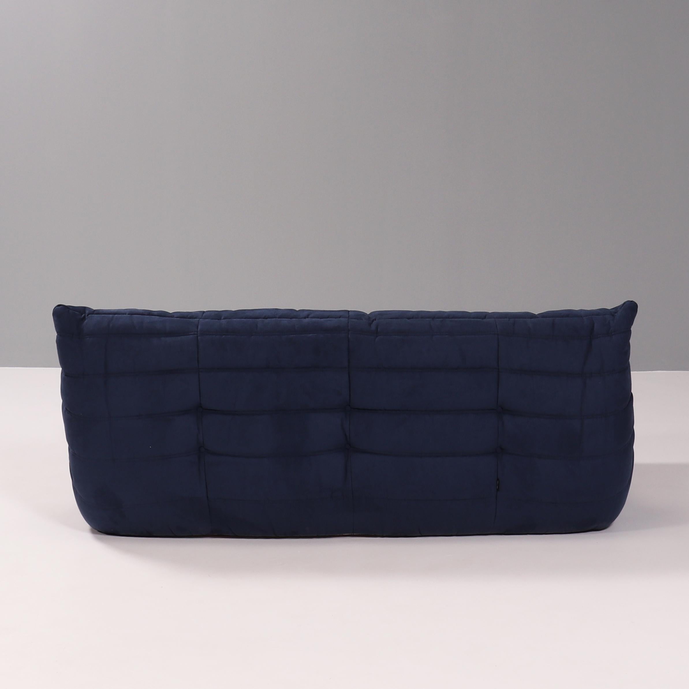 Late 20th Century Ligne Roset Dark Blue Togo Modular Sofa by Michel Ducaroy, Set of Three For Sale