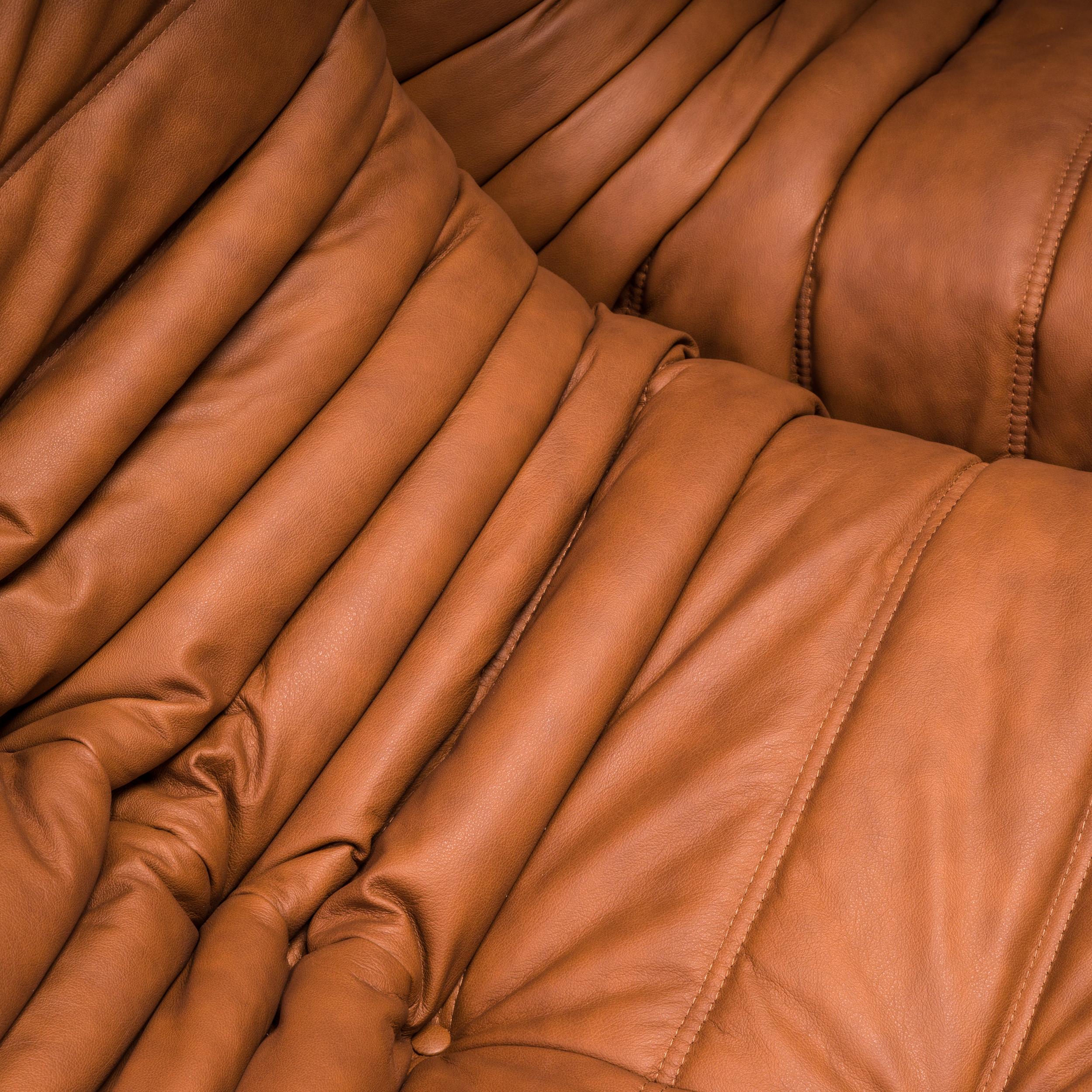 Michel Ducaroy for Ligne Roset Togo Brown Leather Modular Sofa, Set of 5 For Sale 1
