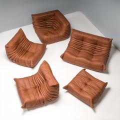 Michel Ducaroy für Ligne Roset Modulares Ledersofa Togo Brown, Fünfer-Set