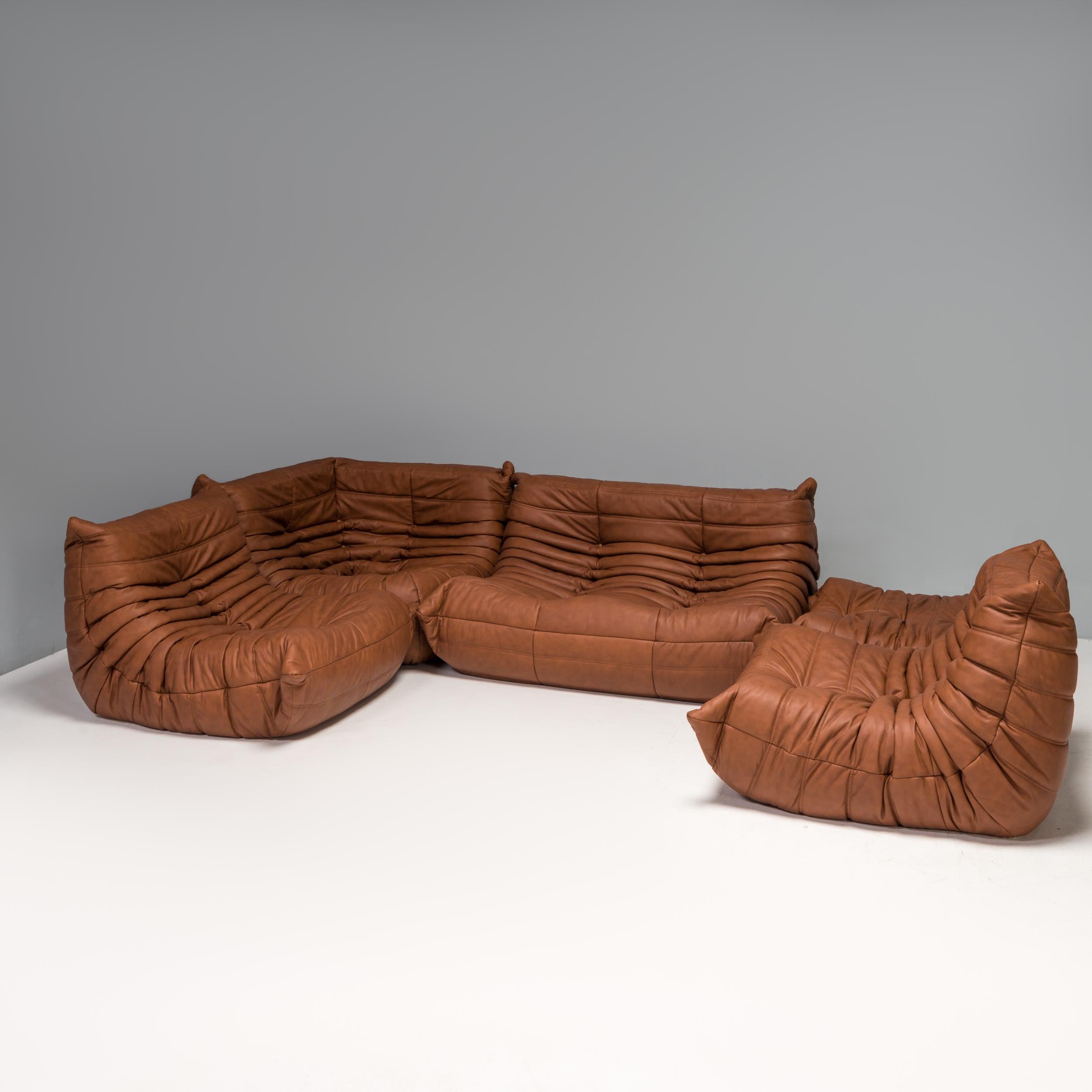 Modulares Sofa aus braunem Leder von Michel Ducaroy für Ligne Roset, 5er-Set (Französisch) im Angebot