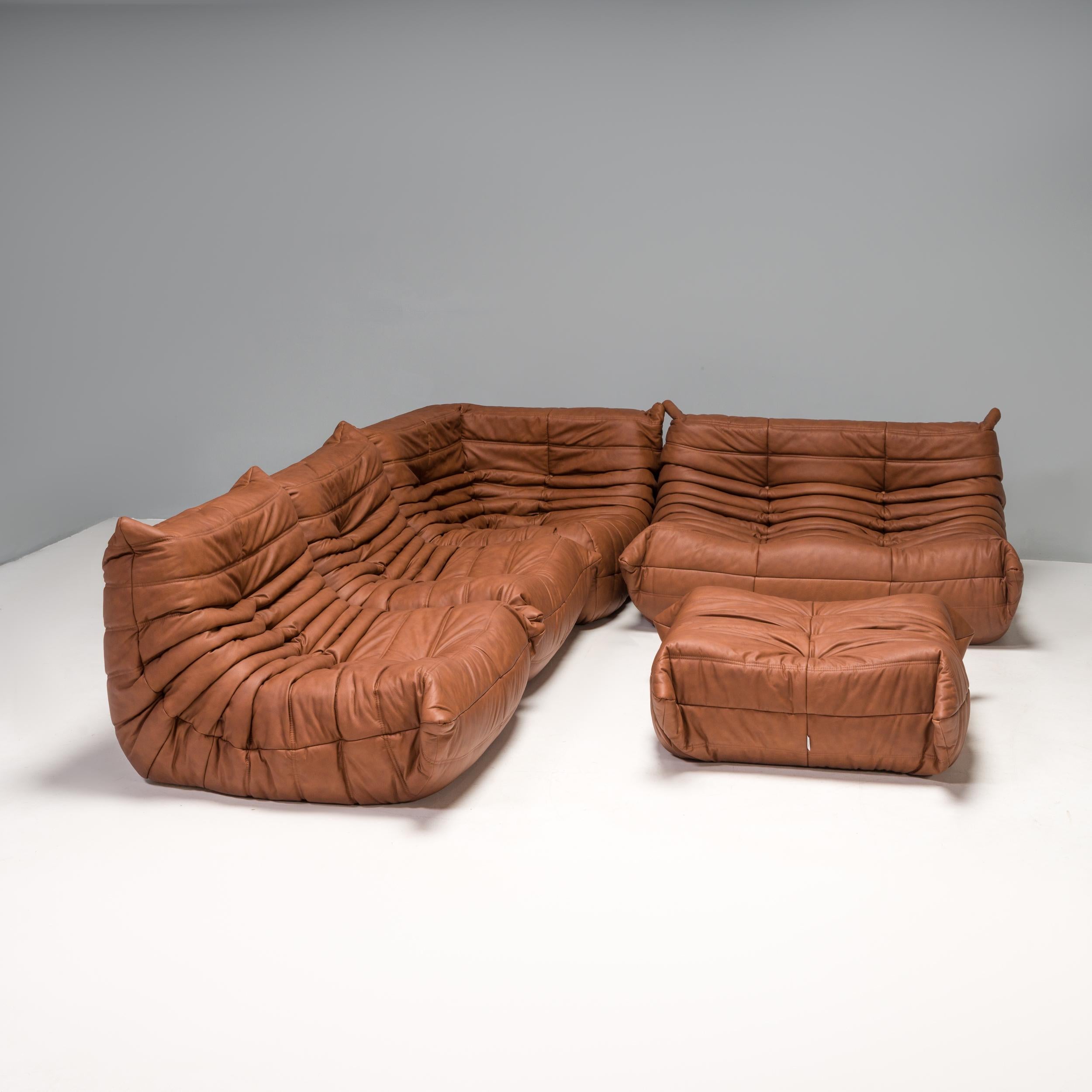 Modulares Sofa aus braunem Leder von Michel Ducaroy für Ligne Roset, 5er-Set im Zustand „Hervorragend“ im Angebot in London, GB