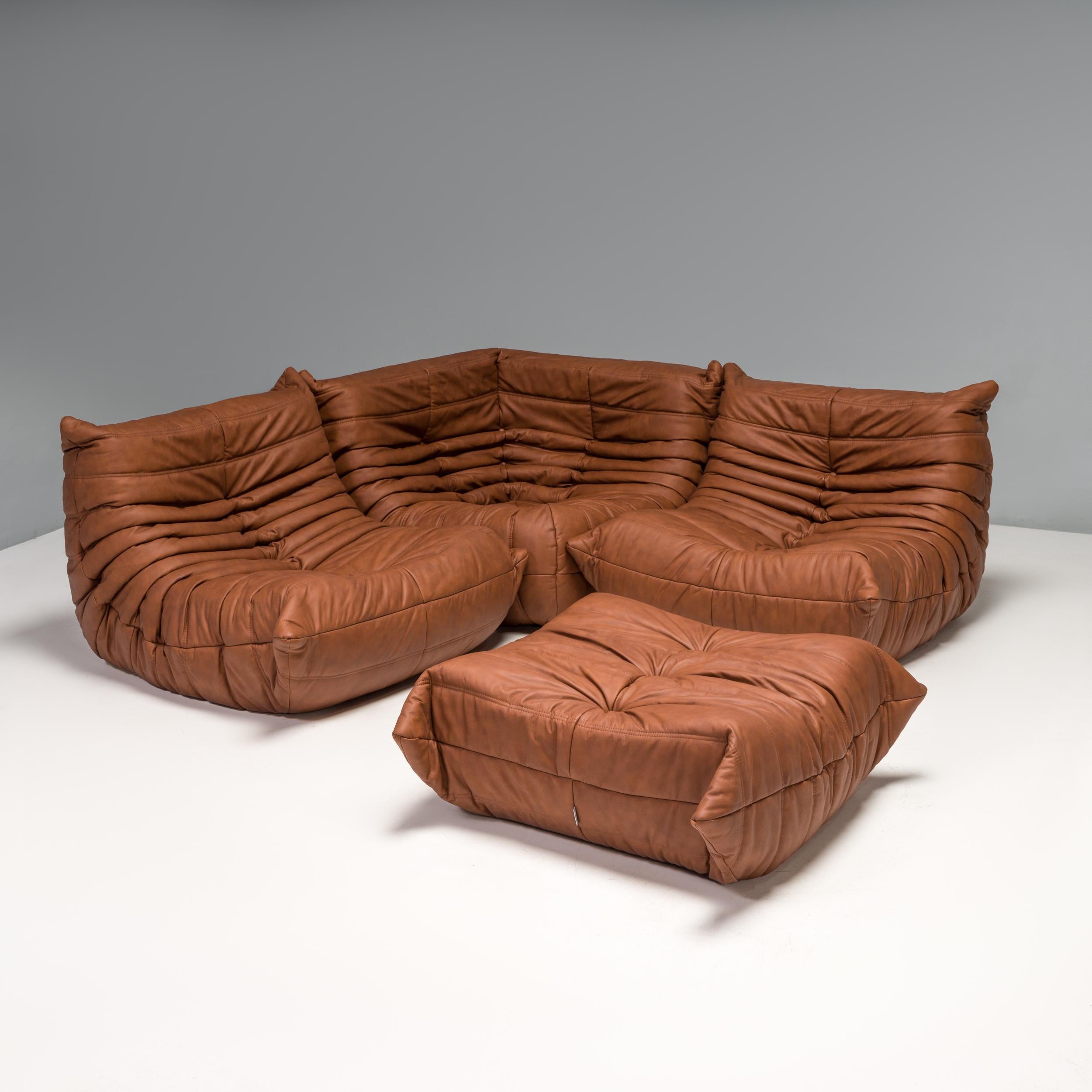 Modulares Sofa aus braunem Leder von Michel Ducaroy für Ligne Roset, 5er-Set im Angebot 1