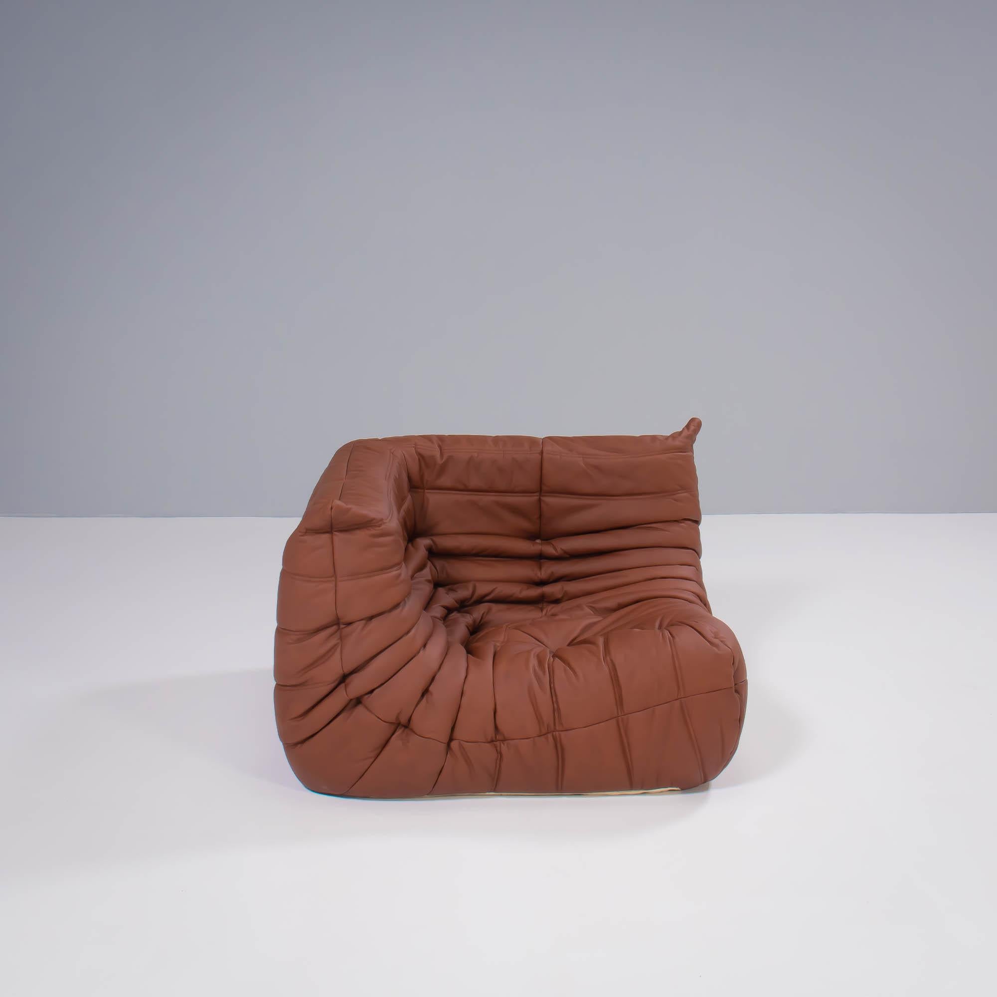 Michel Ducaroy for Ligne Roset Togo Brown Leather Modular Sofa, Set of Five For Sale 7