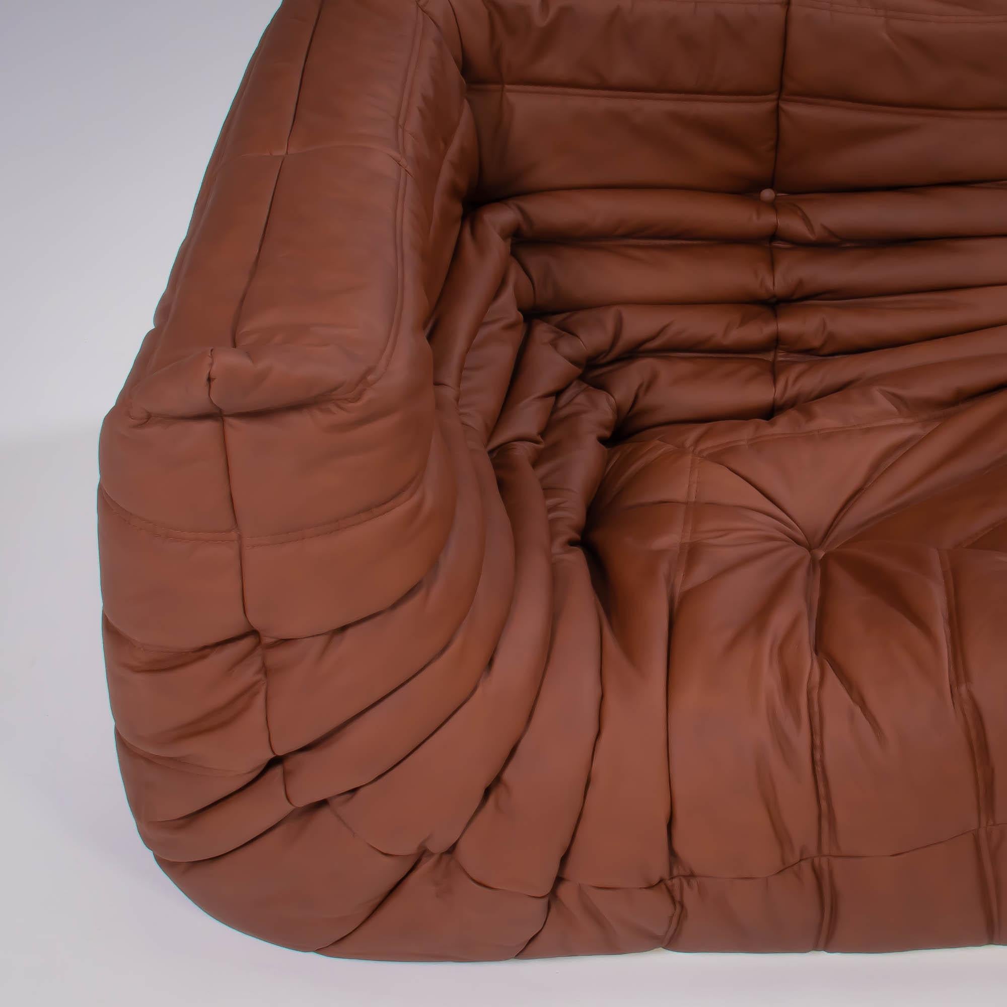 Michel Ducaroy for Ligne Roset Togo Brown Leather Modular Sofa, Set of Five For Sale 8