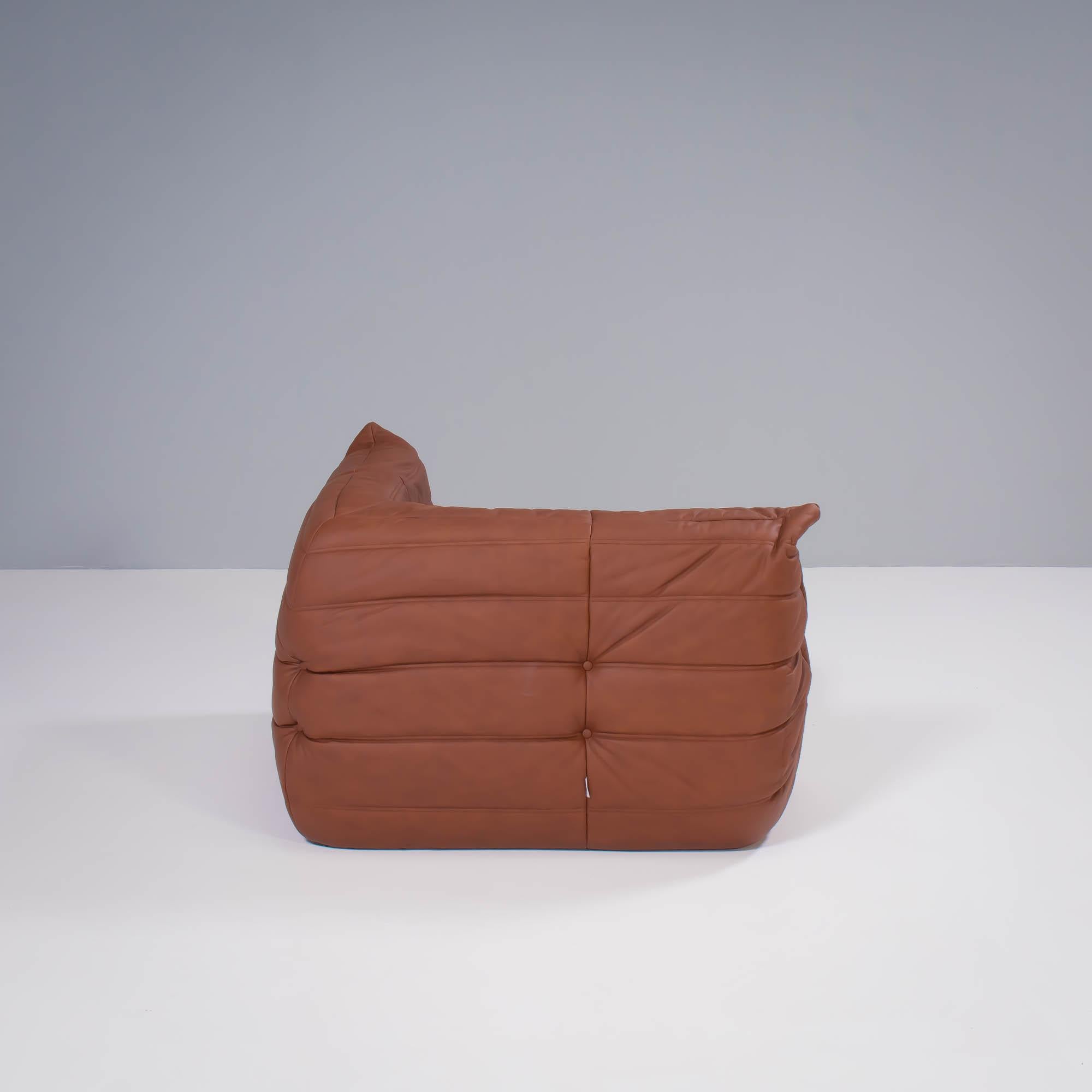 Michel Ducaroy for Ligne Roset Togo Brown Leather Modular Sofa, Set of Five For Sale 9