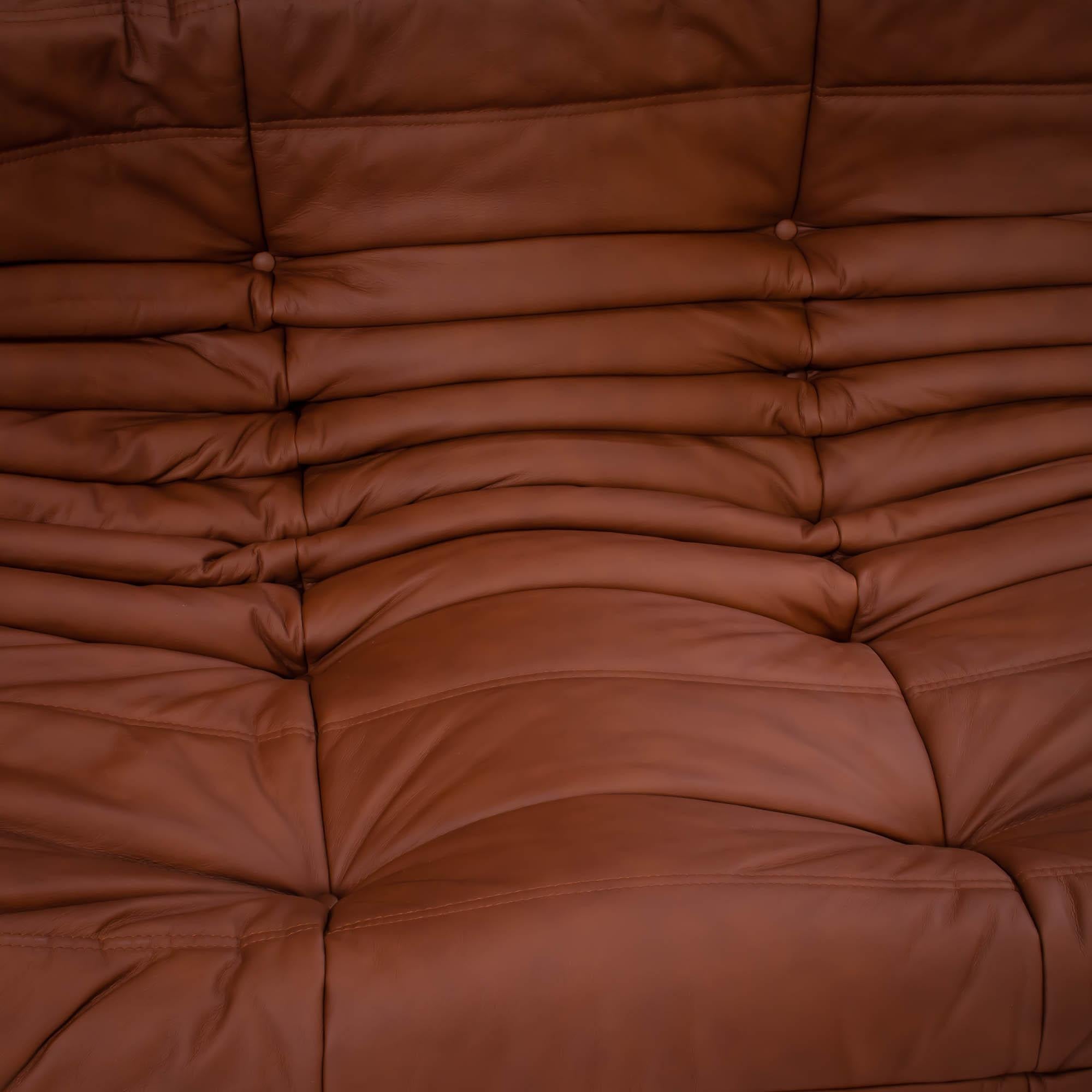 Michel Ducaroy for Ligne Roset Togo Brown Leather Modular Sofa, Set of Five For Sale 10