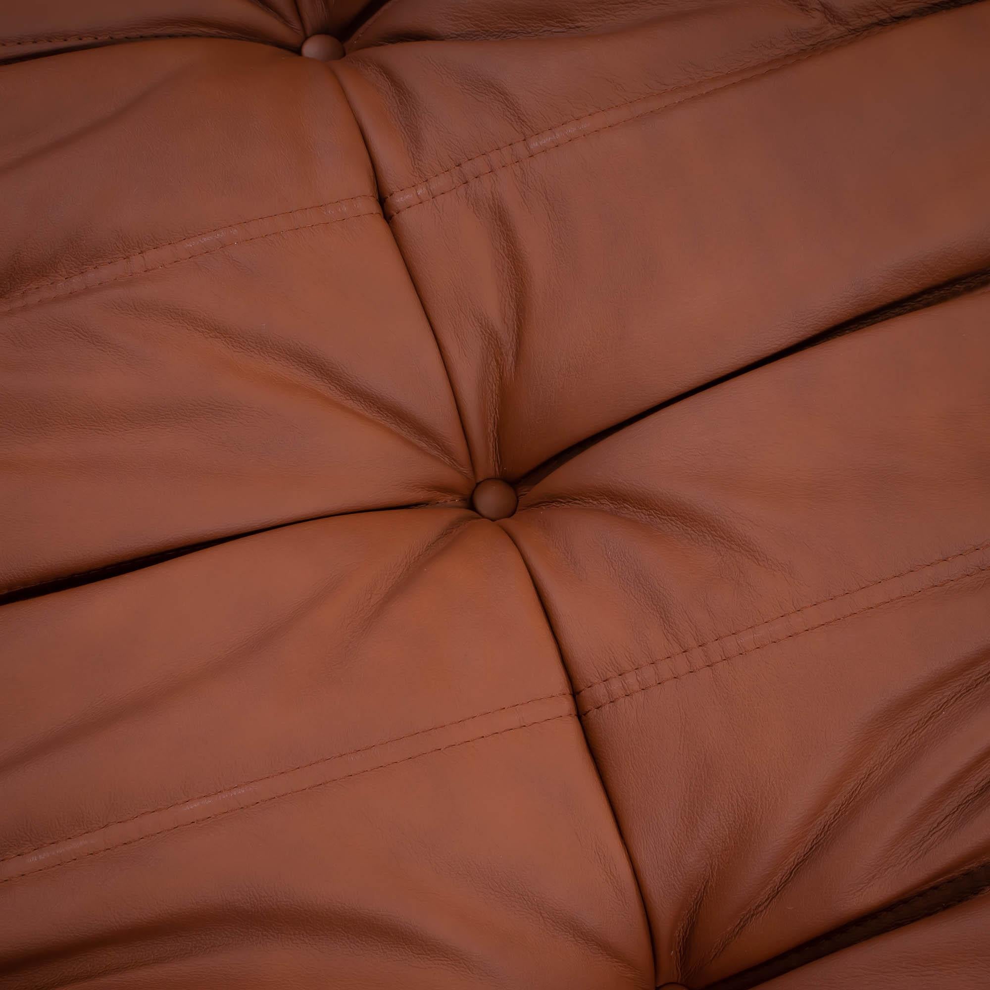 Michel Ducaroy for Ligne Roset Togo Brown Leather Modular Sofa, Set of Five For Sale 14