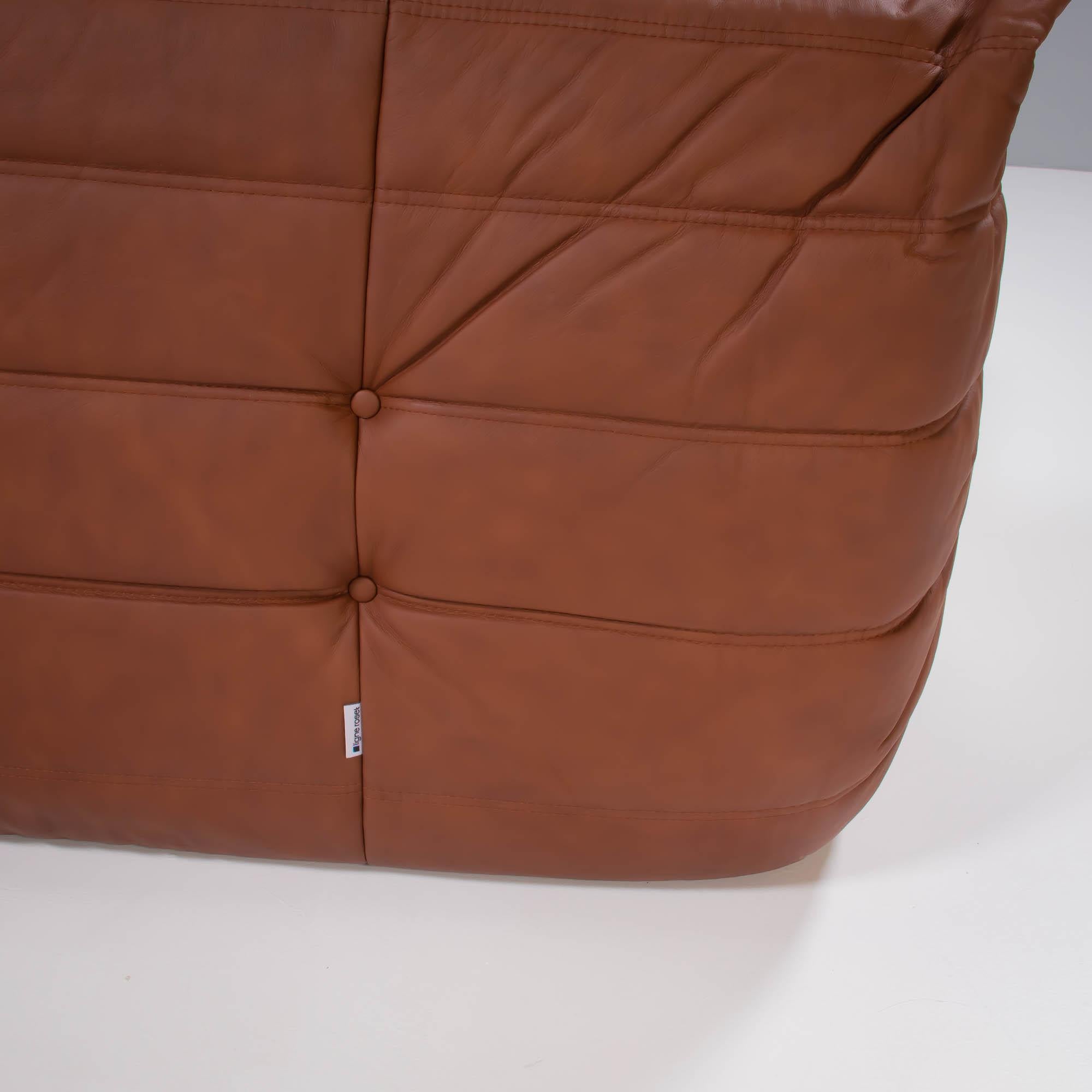 Michel Ducaroy for Ligne Roset Togo Brown Leather Modular Sofa, Set of Five For Sale 4