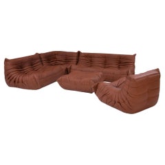 Michel Ducaroy for Ligne Roset Togo Brown Leather Modular Sofa, Set of Five