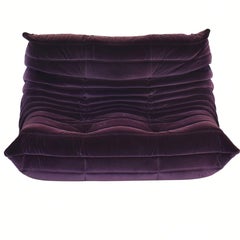 Michel Ducaroy for Ligne Roset Togo Loveseat Sofa, Herald Cassis Purple Velvet