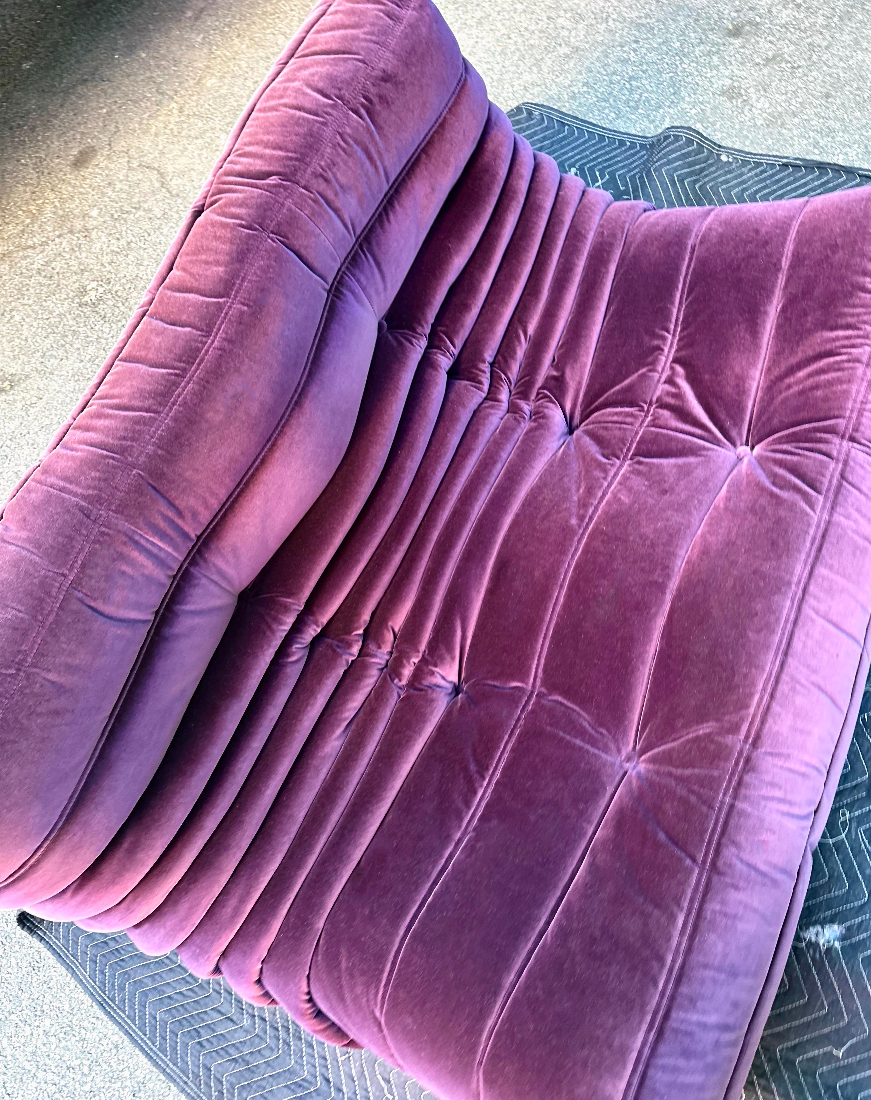 Contemporary Michel Ducaroy for Ligne Roset Togo Loveseat Sofa, Herald Cassis Purple Velvet